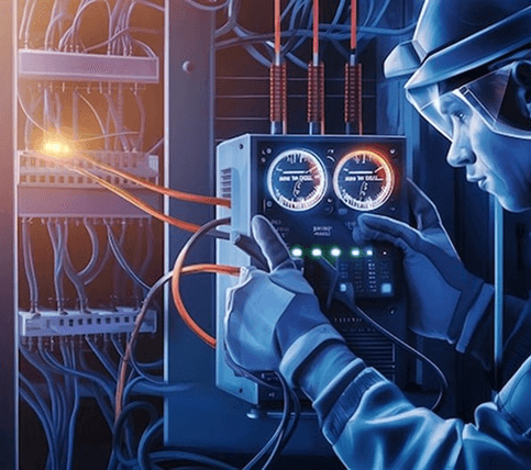 Engineer working on grid voltage control equipment