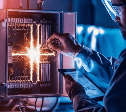 Engineer diagnosing an electrical fault