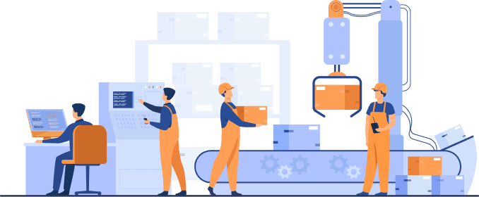 Connected factory operations and conveyor automation illustration